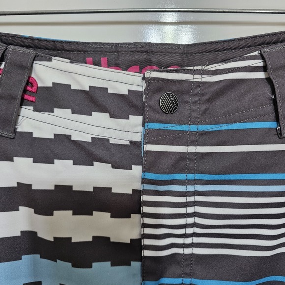 Three by Keith Lidberg Boardshorts Blue Gray Striped Graphic Hybrid Swim Trunks - Picture 6 of 11